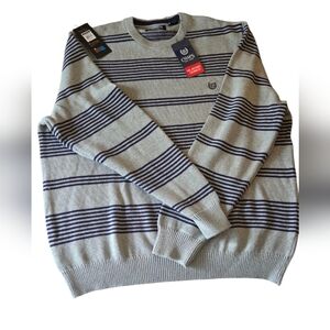 Chaps Men's Sweater in Gray and Navy Stripes
